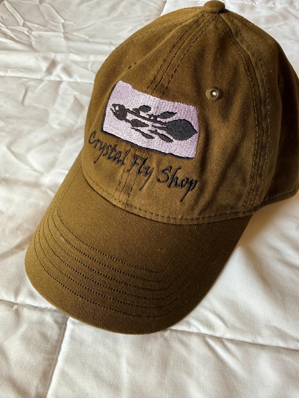 Ouray Crystal Fly Shop Fishing Hat Brown Cotton Embroidered Strapback Cap